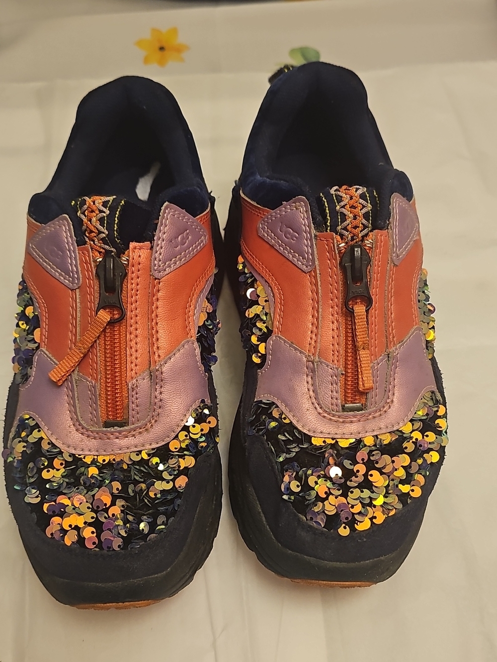 UGG CA805 Zip Stellar Sequin Sneakers Black & Orange 7.5 Womens